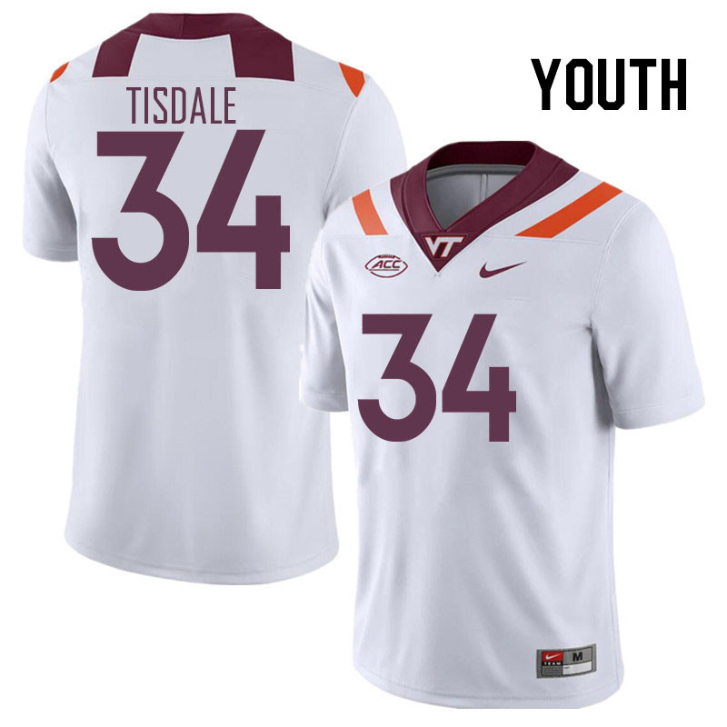 Youth #34 Alan Tisdale Virginia Tech Hokies College Football Jerseys Stitched Sale-White